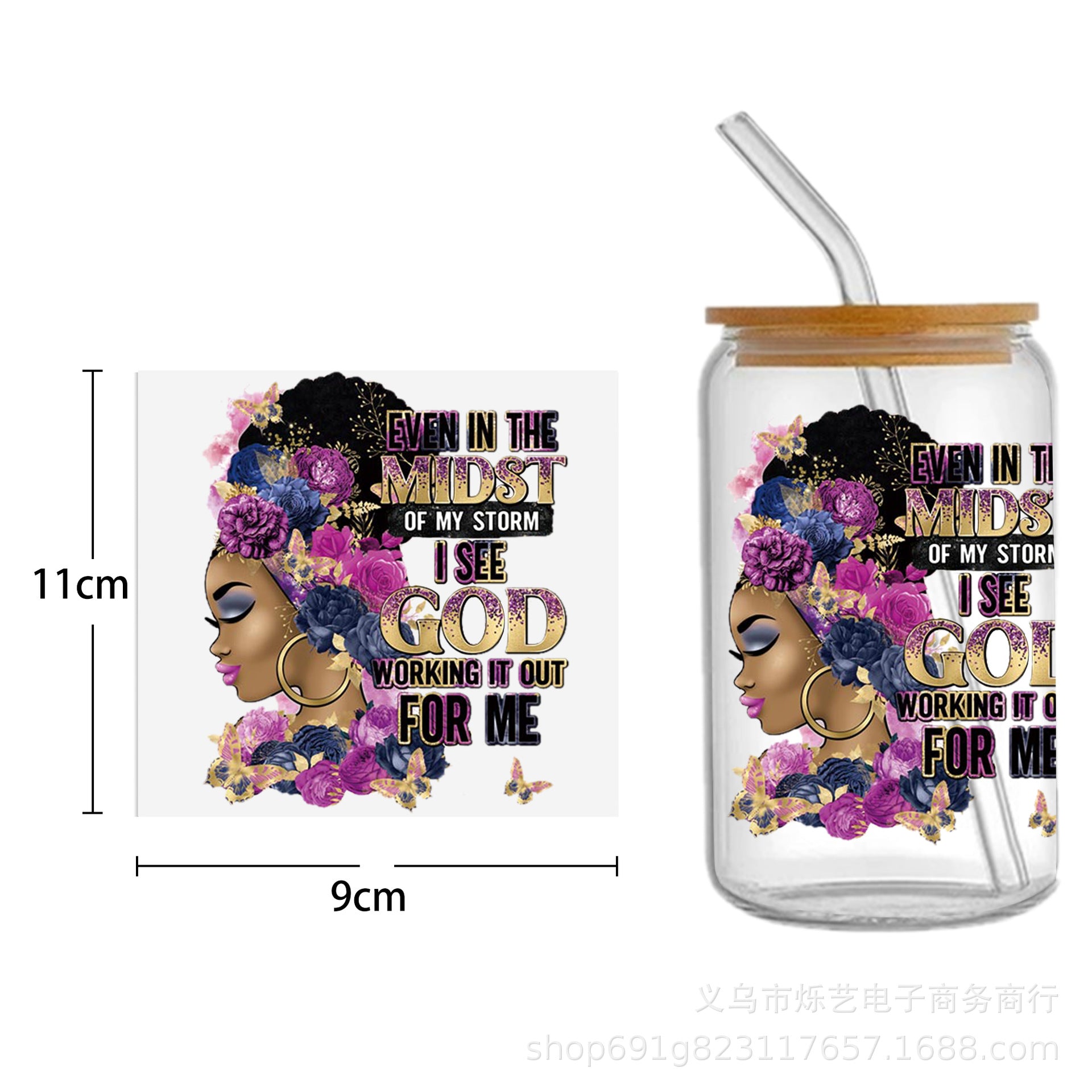 Wholesale Black Girl Series UV DTF Transfer Crystal Cup Sticker
